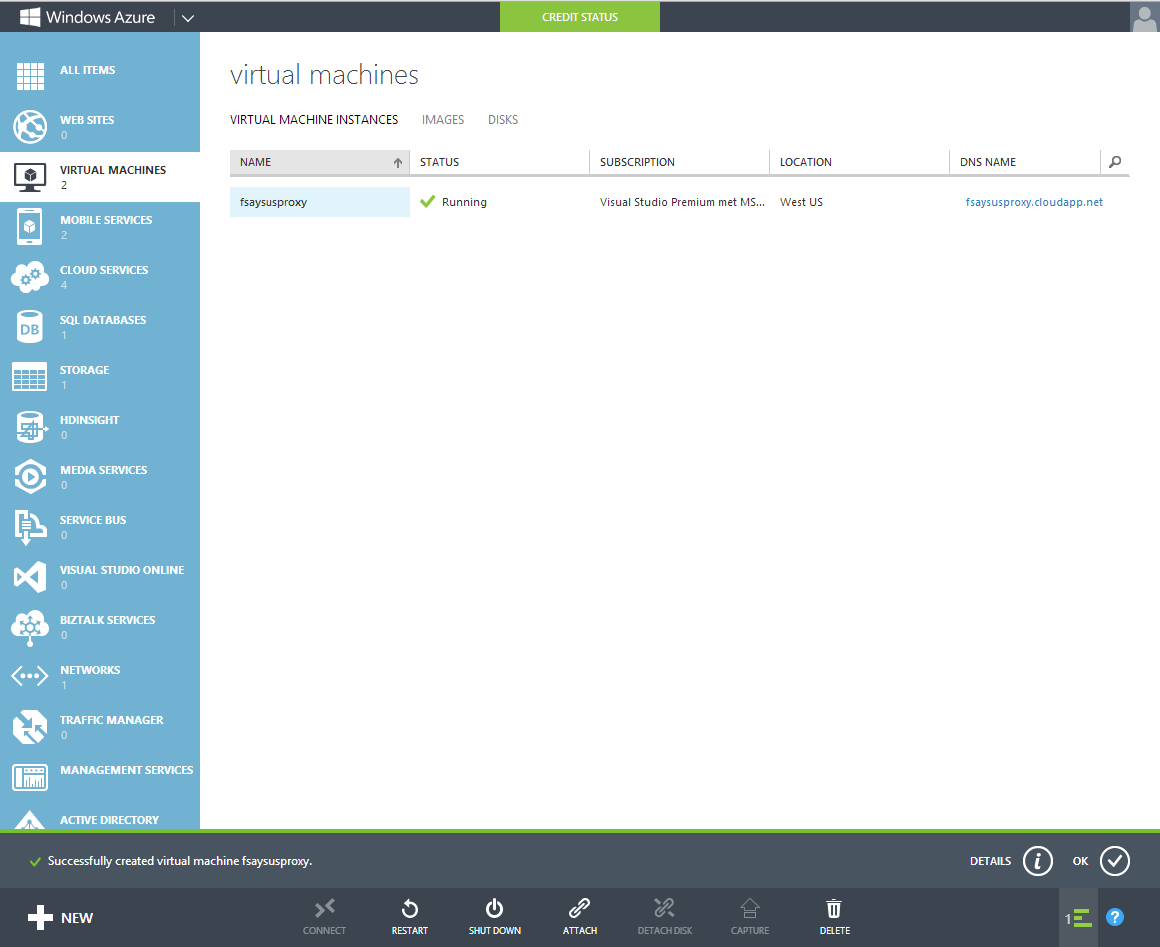 Step 7: write down the public ip address of your new machine, you'll need it later...