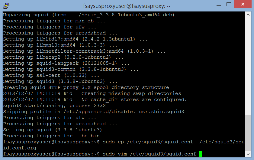 Step 14: edit the squid config "sudo vim /etc/squid3/squid.conf"